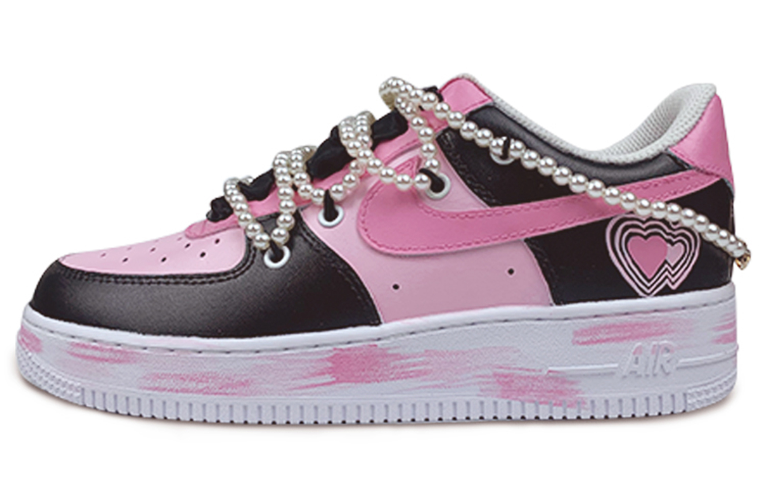 Buy 【定製球鞋】Nike Air Force 1 Low 空軍一號 酷黑甜心 雙鞋帶 手繪塗鴉 低筒 板鞋 男款 黑粉