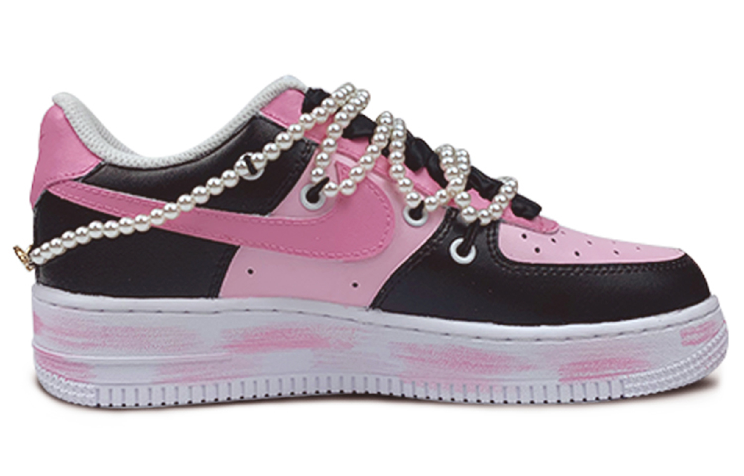 Order 【定製球鞋】Nike Air Force 1 Low 空軍一號 酷黑甜心 雙鞋帶 手繪塗鴉 低筒 板鞋 男款 黑粉