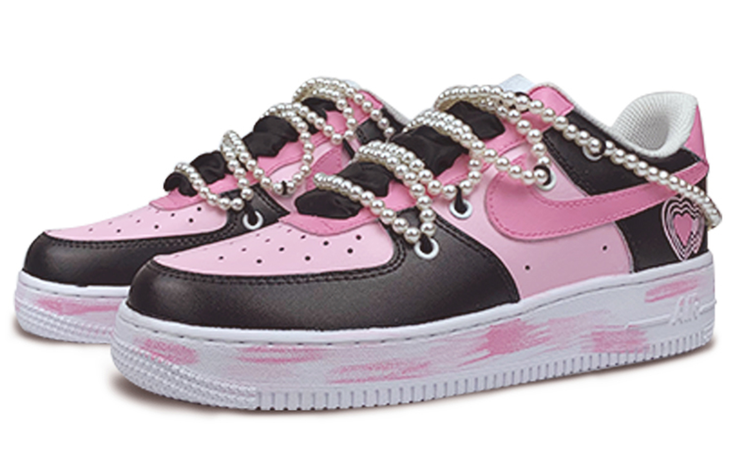 Lookbook 【定製球鞋】Nike Air Force 1 Low 空軍一號 酷黑甜心 雙鞋帶 手繪塗鴉 低筒 板鞋 男款 黑粉