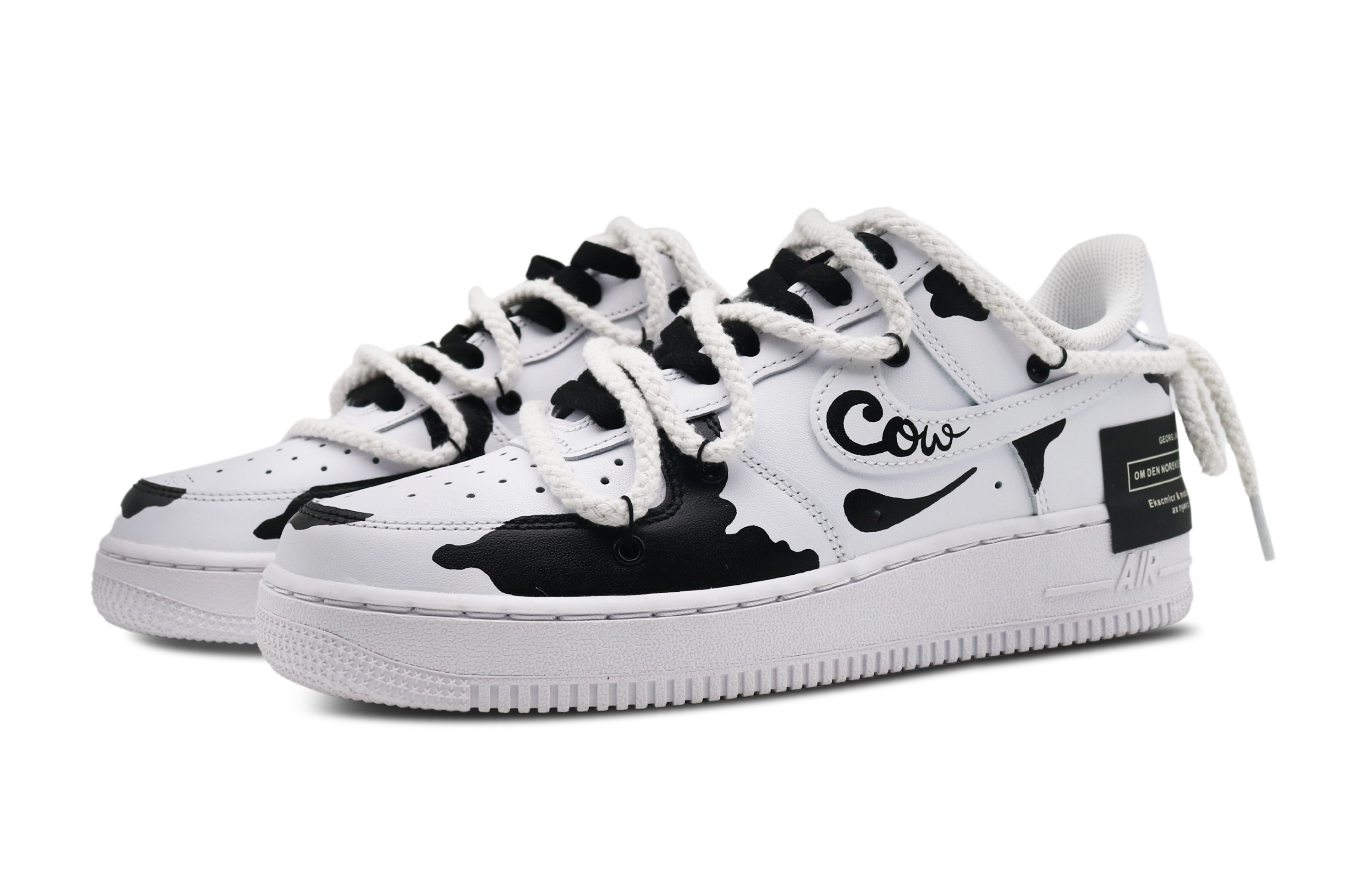 Lookbook 나이키 에어포스 1 로우 '카우 프린트' (커스텀) CW2288-111(Team8-男款奶牛风黑白)