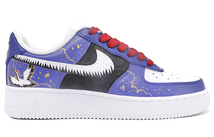 Order 【定制鞋款】耐克空军1号低帮“鹤蓝黑” CW2288-111(TeamM-中国风男款仙鹤蓝黑)