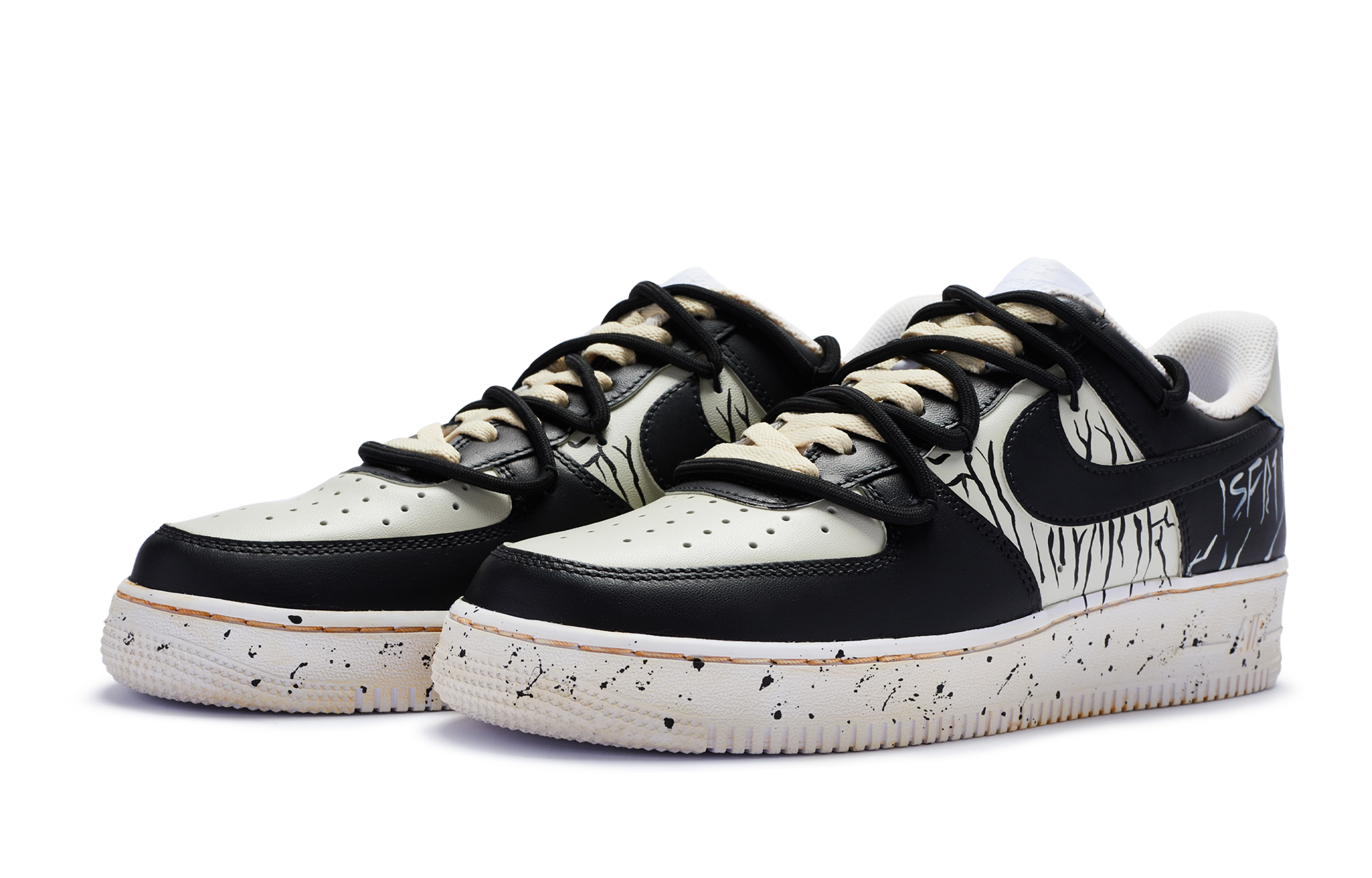 Lookbook [Zapatillas Personalizadas] Nike Air Force 1 Low 'Crema Negro' DH2920-111(TeamR-女款幽影交织2米白黑)