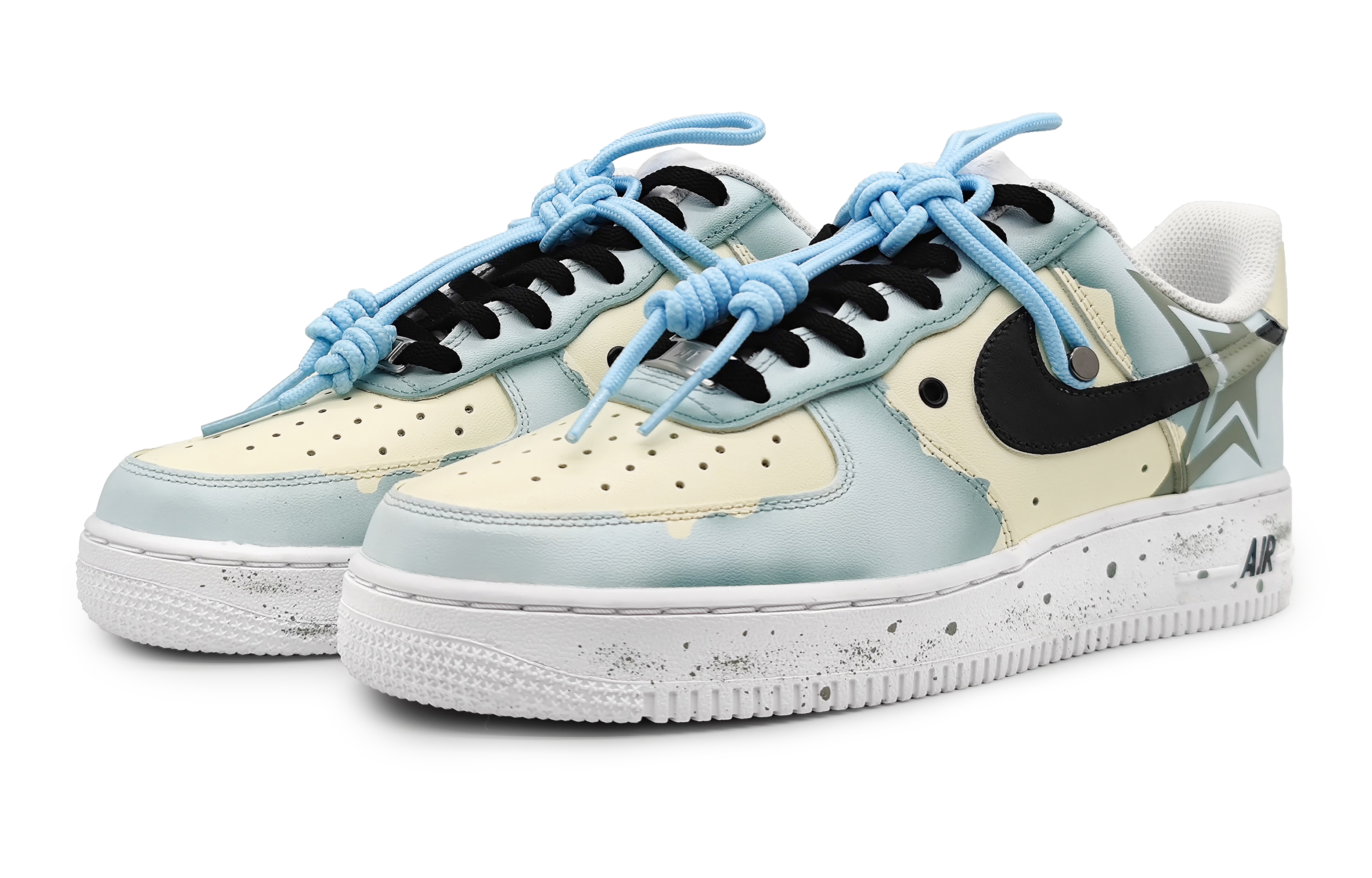 Lookbook 【客製球鞋】Nike Air Force 1 Low LE 星之所在 創意塗鴉 中國結 可拆卸 低筒 板鞋 GS 藍黃