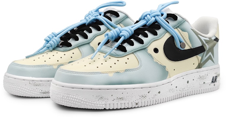 【客製球鞋】Nike Air Force 1 Low LE 星之所在 創意塗鴉 中國結 可拆卸 低筒 板鞋 GS 藍黃 Lookbook 【客製球鞋】Nike Air Force 1 Low LE 星之所在 創意塗鴉 中國結 可拆卸 低筒 板鞋 GS 藍黃