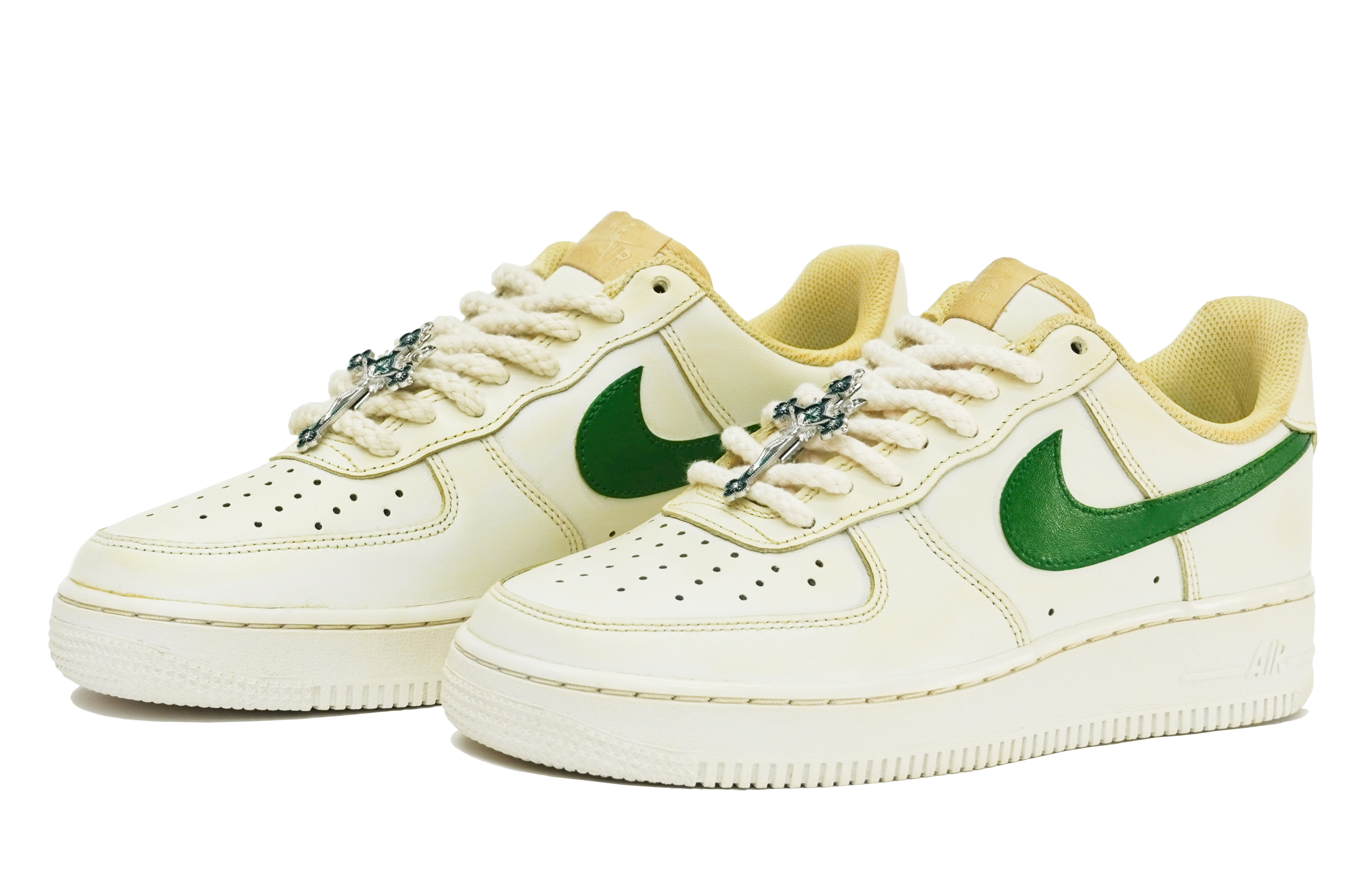 Lookbook [Sepatu Kustom] Nike Air Force 1 Low 'Cross Green Sand Dune' CW2288-111(Team14-沙丘S-Box)