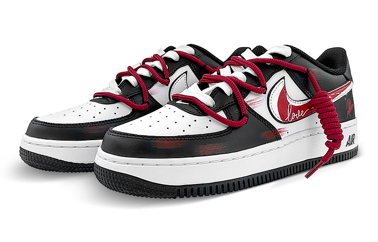 Lookbook [定制鞋] 耐克空军1号低帮‘丘比特简约黑白红’ DV1621-001(Team40-GS丘比特黑白红)