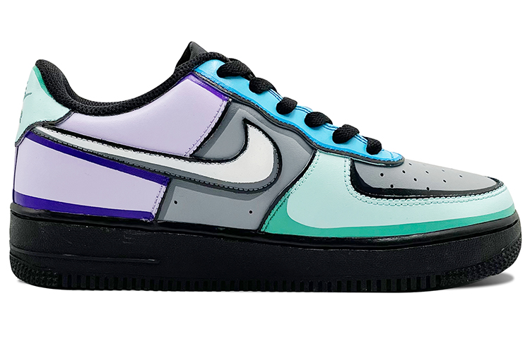 Order 나이키 에어포스 1 로우 '커스텀 3D 그라피티 블랙 퍼플 그린' CW2288-001(Team-E男款3D手绘涂鸦黑紫绿)