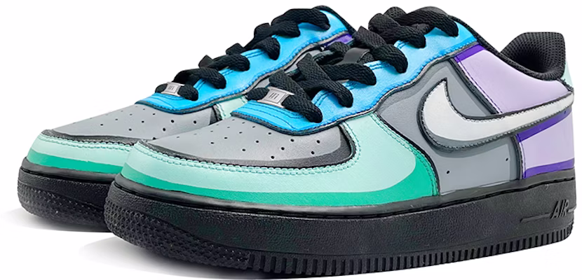 나이키 에어포스 1 로우 '커스텀 3D 그라피티 블랙 퍼플 그린' CW2288-001(Team-E男款3D手绘涂鸦黑紫绿) Lookbook 나이키 에어포스 1 로우 '커스텀 3D 그라피티 블랙 퍼플 그린' CW2288-001(Team-E男款3D手绘涂鸦黑紫绿)