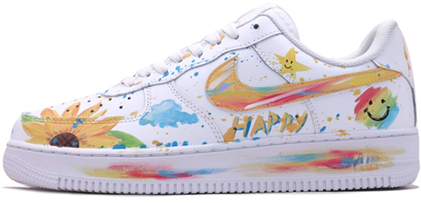 【定製球鞋】Nike Air Force 1 Low 空軍一號 手繪塗鴉 彩虹 向日葵 笑臉 低幫 板鞋 GS 純白 Buy 【定製球鞋】Nike Air Force 1 Low 空軍一號 手繪塗鴉 彩虹 向日葵 笑臉 低幫 板鞋 GS 純白