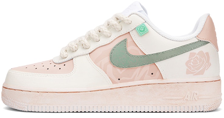 custom-shoes-nike-air-force-1-low-custom-hand-painted-morandi-rose-vintage-white-green-pink