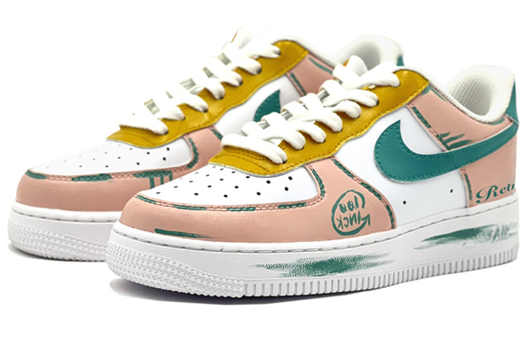 Lookbook 나이키 에어포스 1 로우 '핑크·화이트·그린' (커스텀) CW2288-111(TeamS-复古luck)