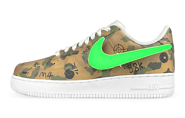 Order [Kasut Custom] Nike Air Force 1 Rendah 'Cyberpunk Camo Putih Kuning Hijau' CW2288-111(Team叁-男温变迷彩LED)