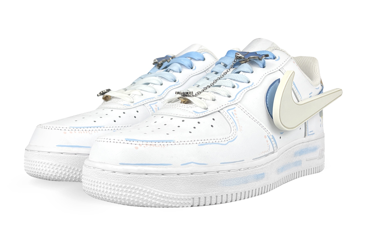 Shop [Kasut Custom] Nike Air Force 1 Low 'Cyberpunk Putih-Biru' CW2288-111(Team叁-男LED雨天)