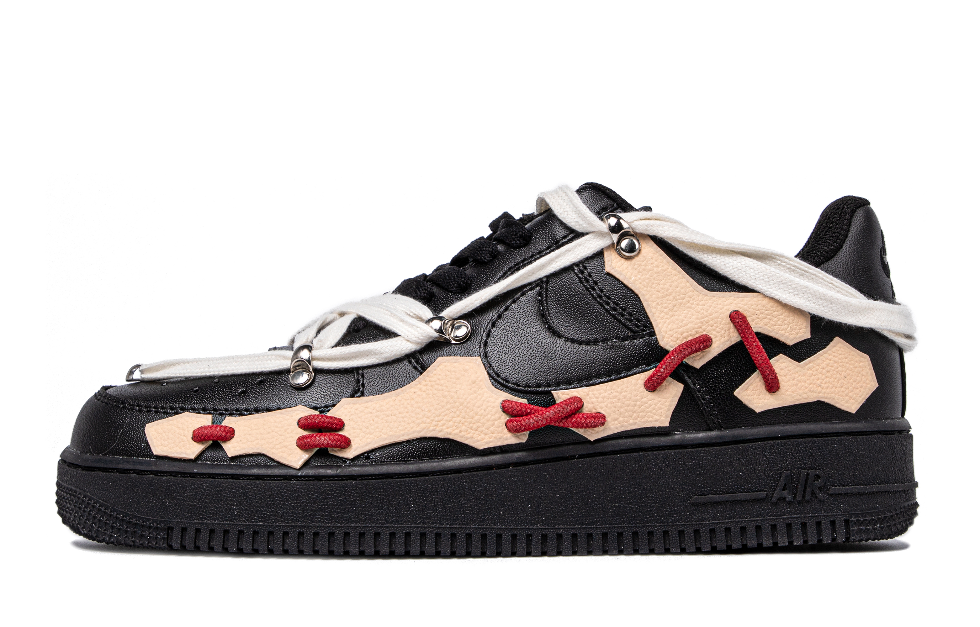 Buy [定制鞋款] 耐克空军1号低帮 '达·芬奇定制 - 黑奶油红' DH2920-001(TeamM-女款趾骨解构黑红米白)