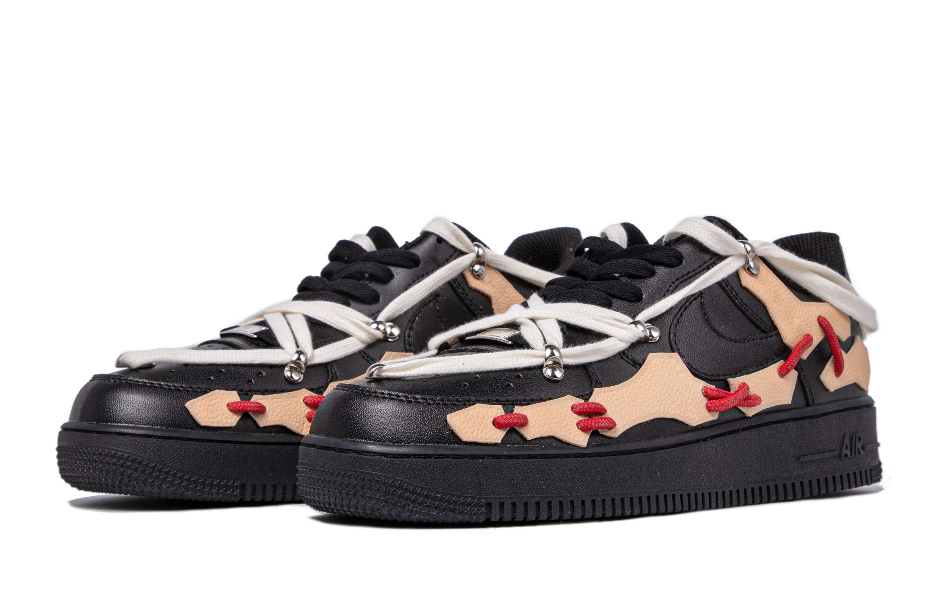 Lookbook [定制鞋款] 耐克空军1号低帮 '达·芬奇定制 - 黑奶油红' DH2920-001(TeamM-女款趾骨解构黑红米白)