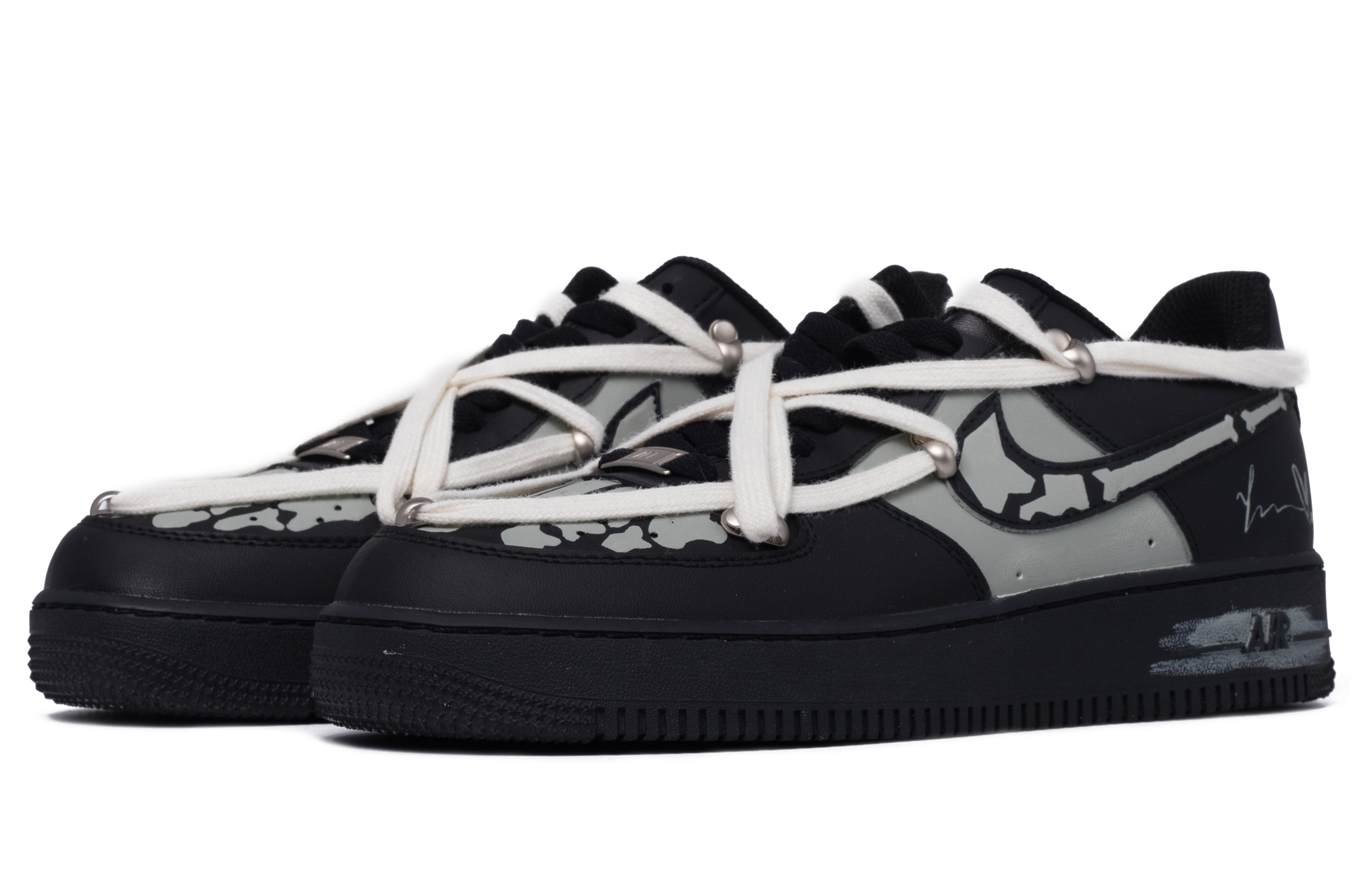 Lookbook 나이키 에어포스 1 로우 '다빈치 고스트 본' (커스텀) DH2920-001(TeamM-女款幽灵趾骨黑灰)