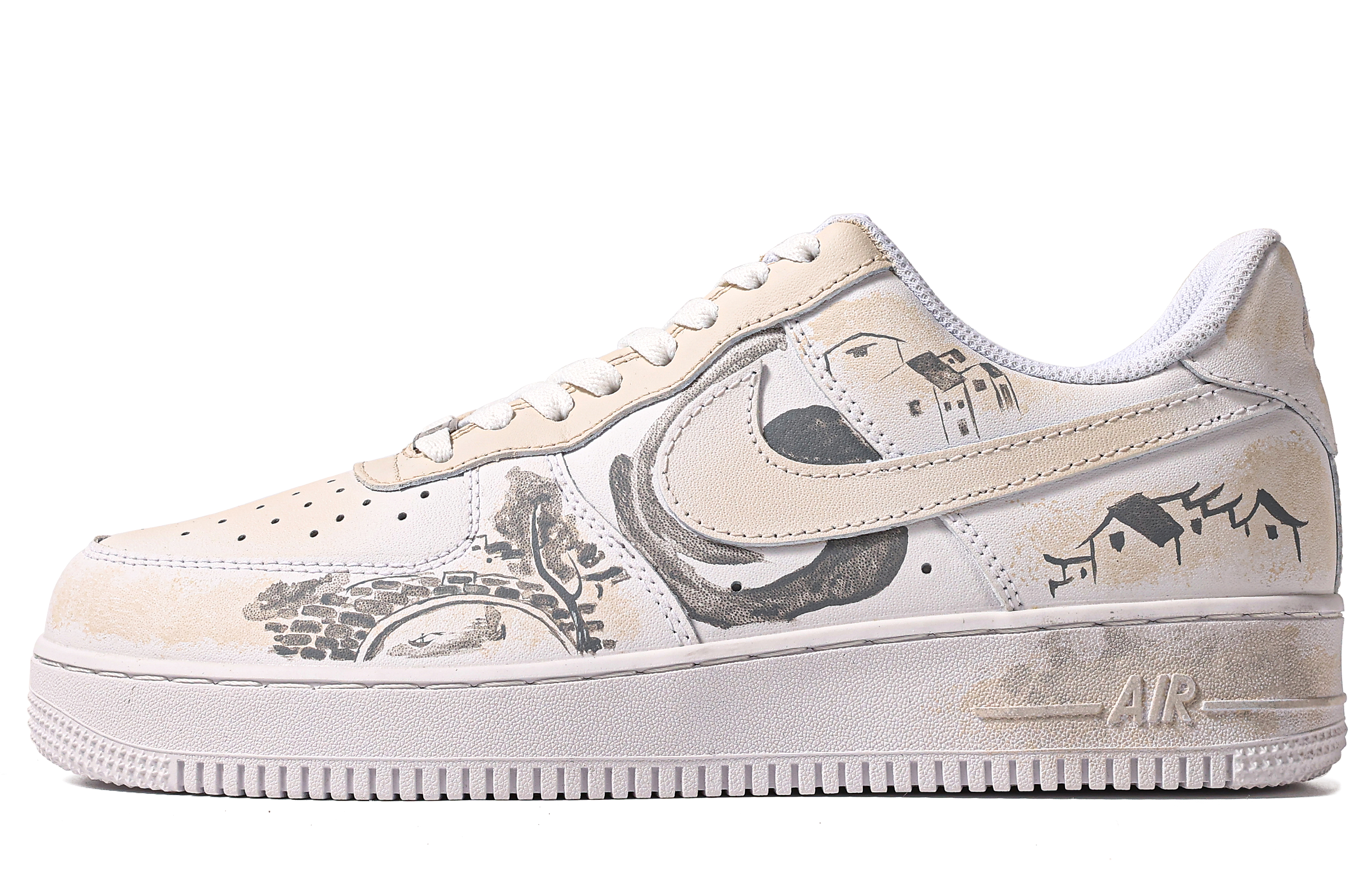 Buy 【定制球鞋】Nike Air Force 1 Low 達芬奇定制 特殊鞋盒 忆江南 徽派建築 簡約 低筒 板鞋 男款 灰棕