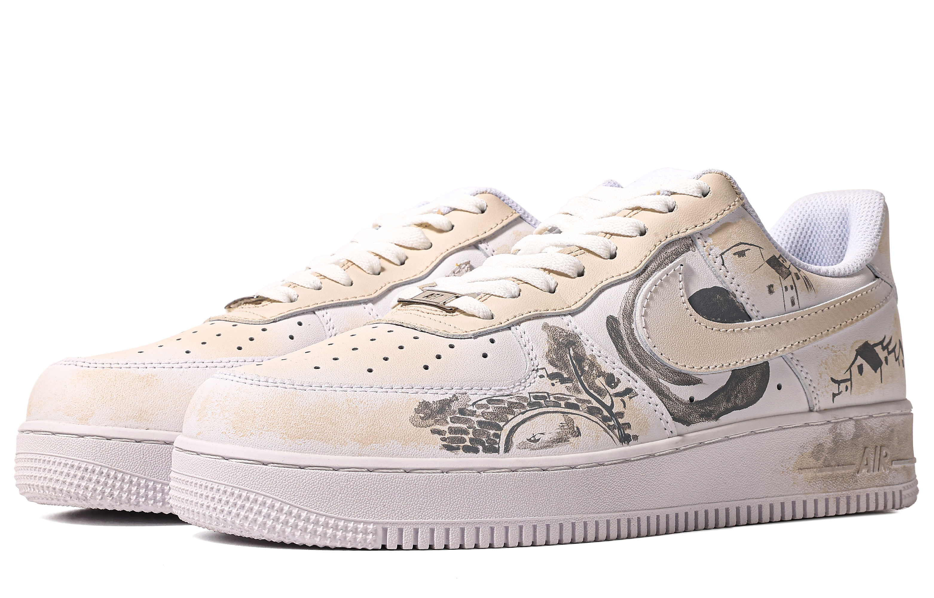 Lookbook 【定制球鞋】Nike Air Force 1 Low 達芬奇定制 特殊鞋盒 忆江南 徽派建築 簡約 低筒 板鞋 男款 灰棕