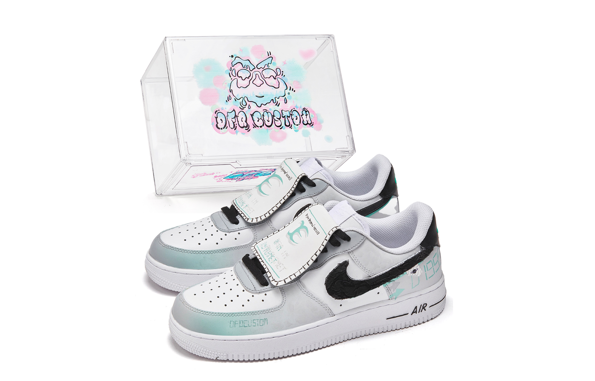 [Custom Shoes] Nike Air Force 1 Low 'Da Vinci Mint Green-Grey-Black-White'