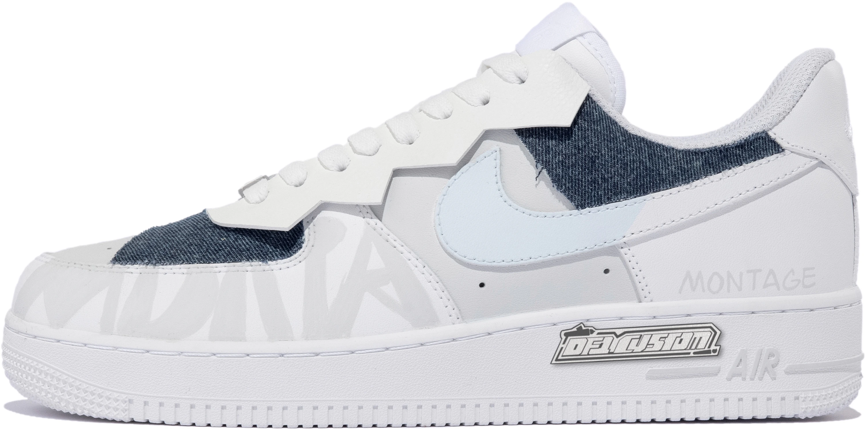 custom-shoes-nike-air-force-1-low-da-vinci-montage-denim-blue-white-grey