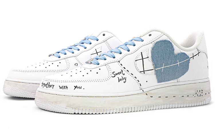 Lookbook [Sepatu Custom] Nike Air Force 1 Low 'Da Vinci Valentine's Day Denim' CW2288-111(TeamM-男款爱心牛仔白蓝)