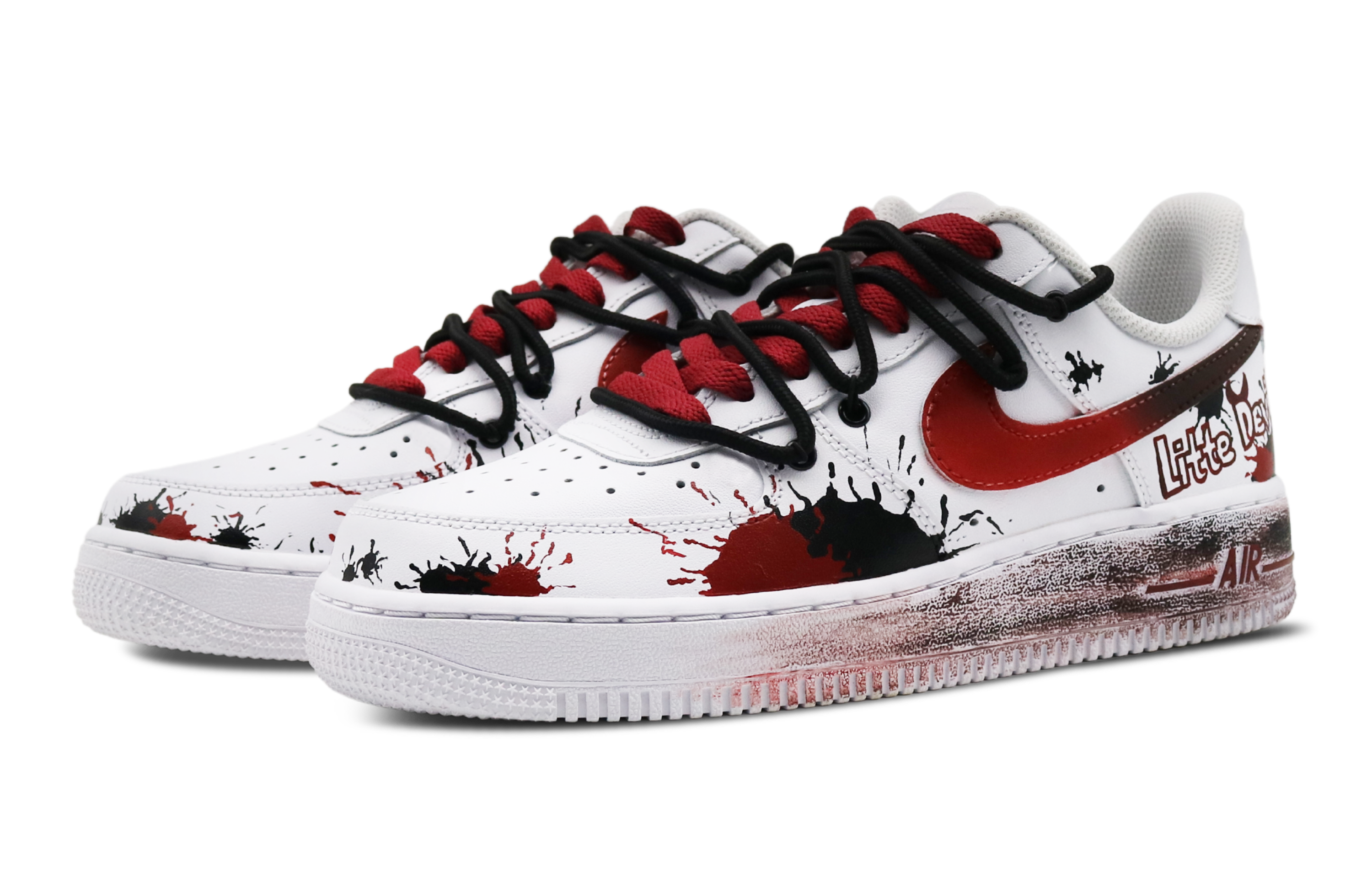 Lookbook 나이키 에어포스 1 로우 '다크 고딕 그라피티' (커스텀) CW2288-111(Team8-男款暗黑小恶魔黑红)