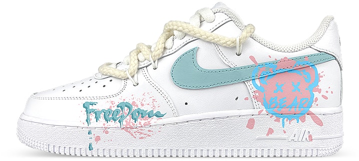 custom-shoes-nike-air-force-1-low-deconstructed-splatter-bear-white-pink-green