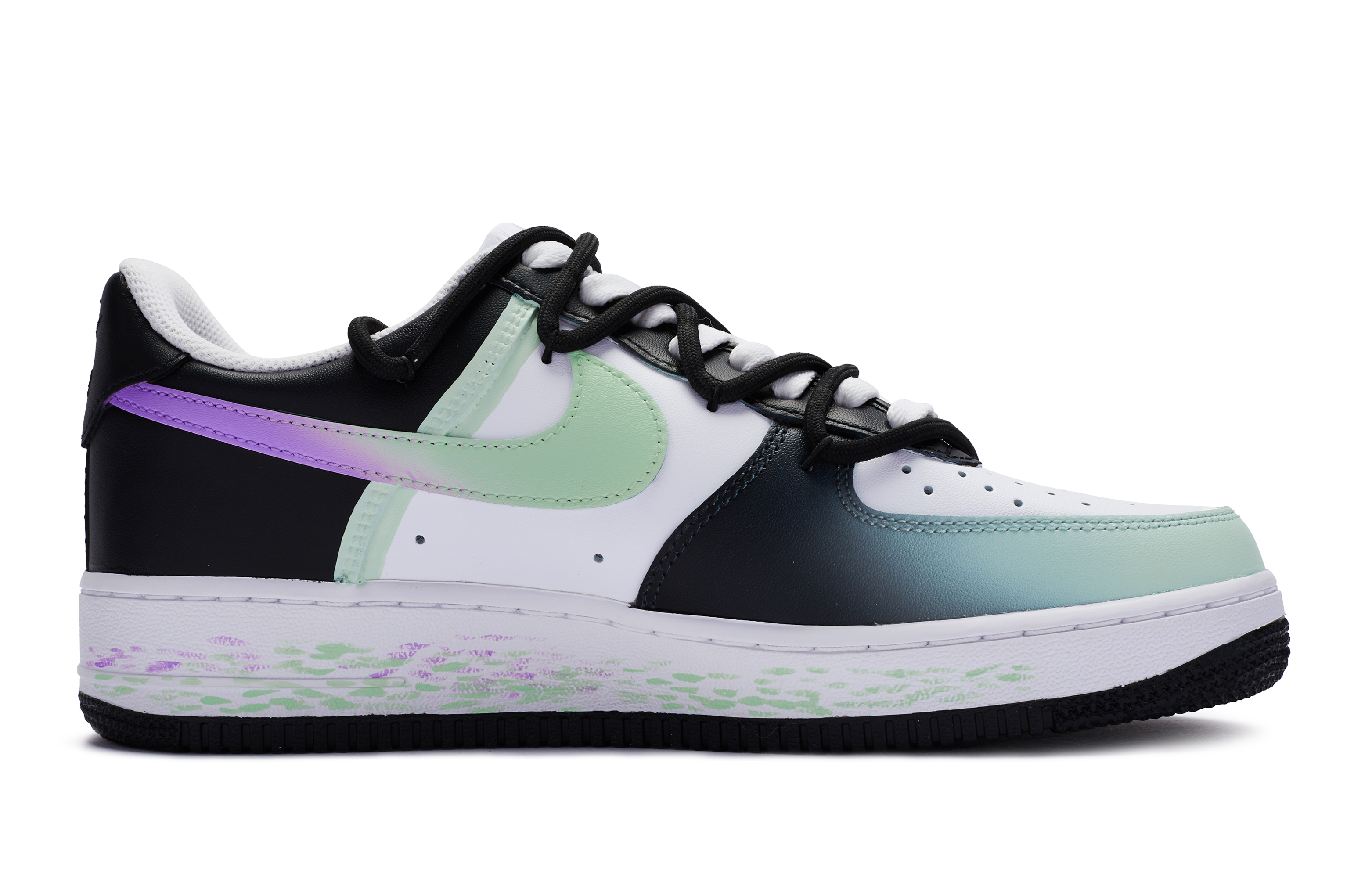 Order 【カスタムシューズ】ナイキ エアフォース1 ロー『ディメンショナルカモグラフィティ』 DH2920-111(Team80-女款异次元黑白绿紫)