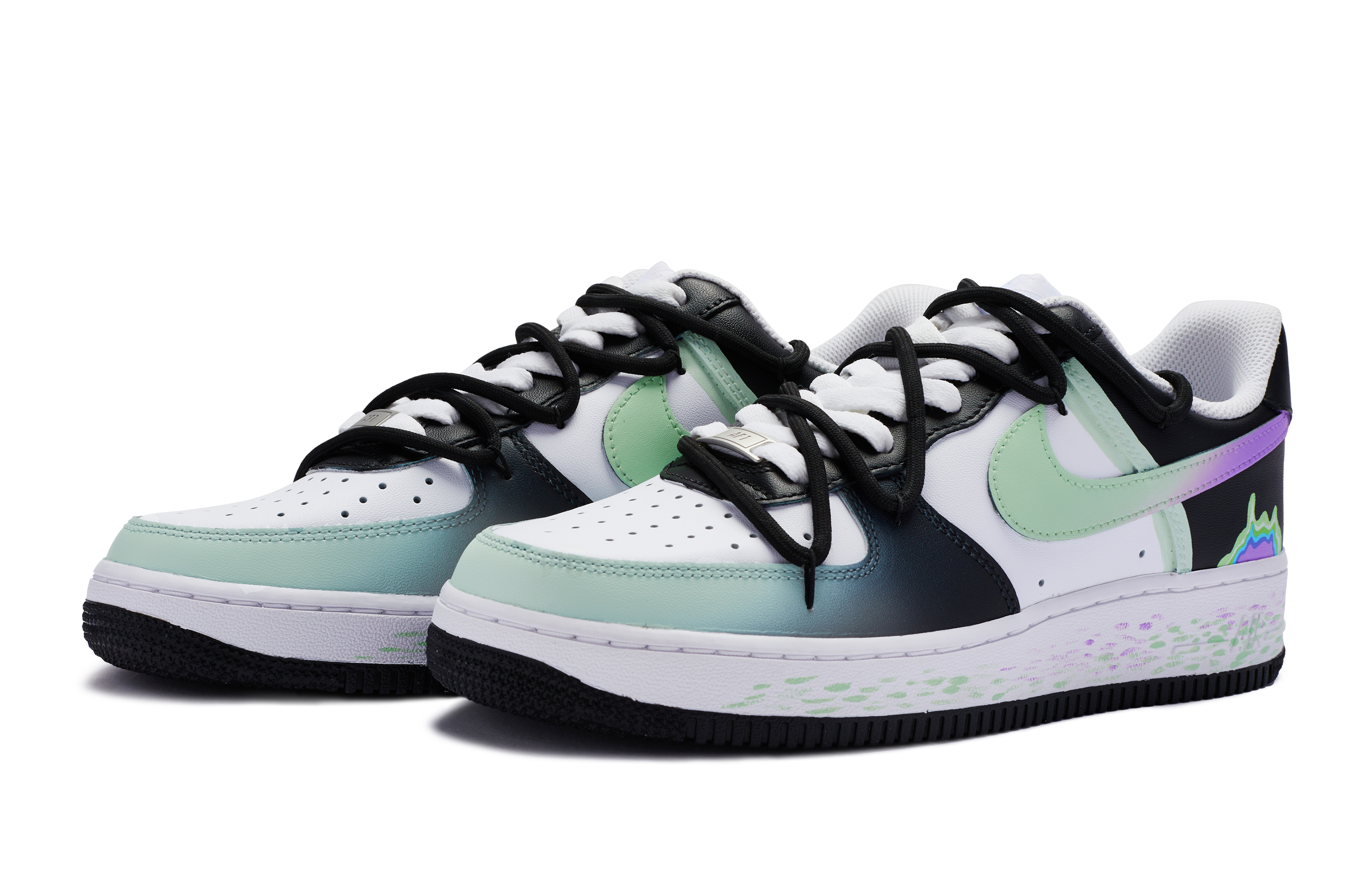 Lookbook 【カスタムシューズ】ナイキ エアフォース1 ロー『ディメンショナルカモグラフィティ』 DH2920-111(Team80-女款异次元黑白绿紫)