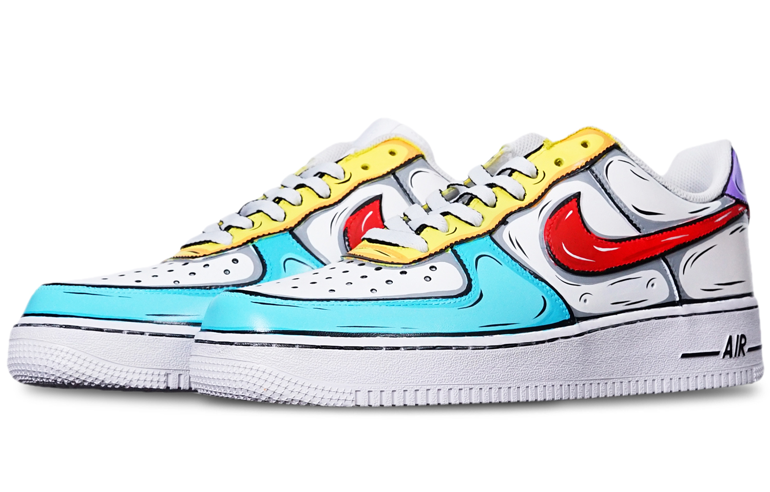 Lookbook [Sepatu Kustom] Nike Air Force 1 Low 'Doraemon Biru-Kuning-Ungu' CW2288-111(TeamT-二次元蓝黄紫S-BOX)