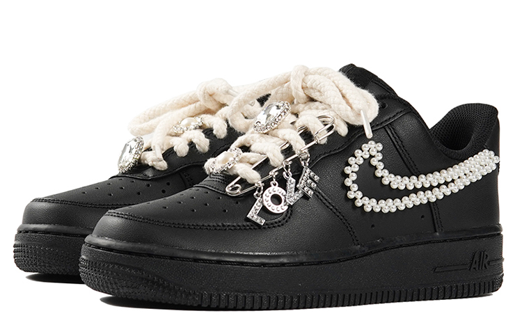 Shop [Nike Kasut Custom] Air Force 1 Low 'Double Layer Pearl Swoosh - Diamond Love' 314192-009(TeamP-女款双层珍珠SBOX)
