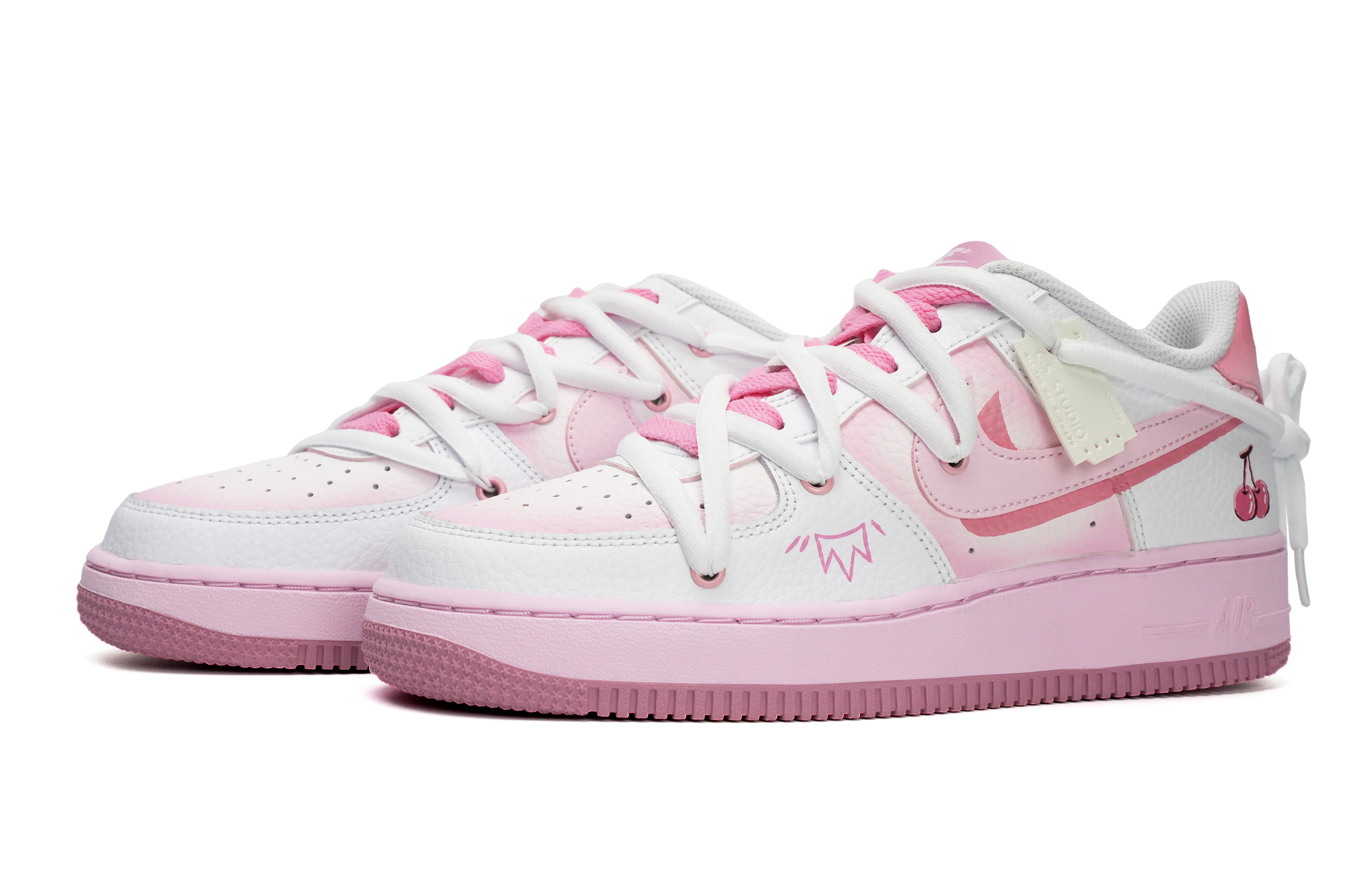 Lookbook [Kasut Custom] Nike Air Force 1 Low 'Double Swoosh Cherry Blossom' CT3839-107(Team11-双勾樱桃女粉S-BOX)