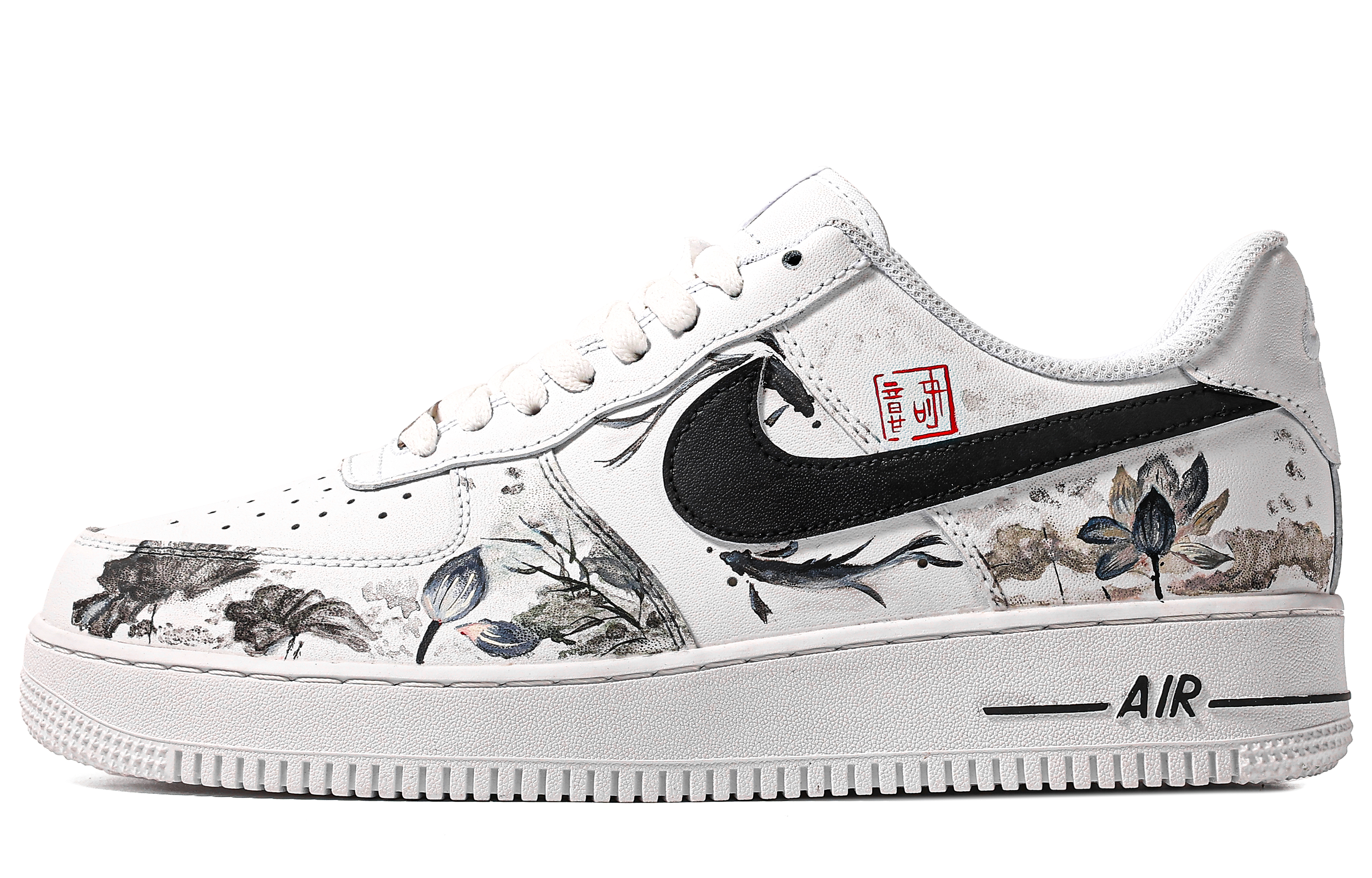 [Custom Shoes] Nike Air Force 1 Low 'Drunken Ink Carp Lotus - Black Blue'