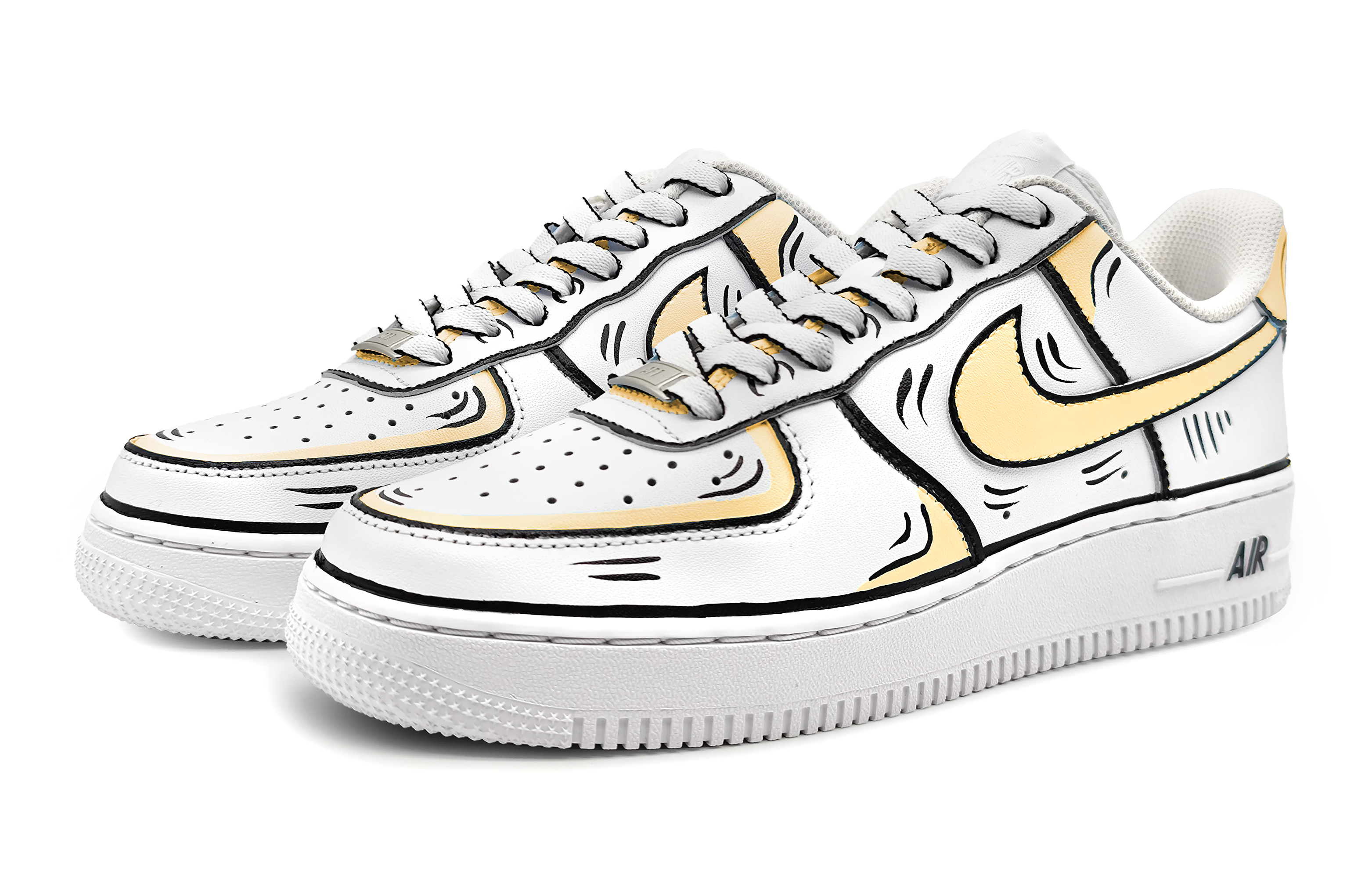 Lookbook [Sepatu Kustom] Nike Air Force 1 Low 'Sketch Dinamis Anime Kuning Abu' DH2920-111(Team16-女款动感二次元黄灰)