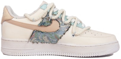 【定制球鞋】Nike Air Force 1 Low 花卉貼布 刷痕做舊 文藝 莫蘭迪色 解構 低幫 板鞋 男款 米色 Order 【定制球鞋】Nike Air Force 1 Low 花卉貼布 刷痕做舊 文藝 莫蘭迪色 解構 低幫 板鞋 男款 米色