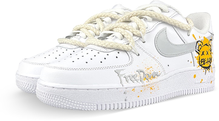 【訂製球鞋】Nike Air Force 1 Low 07 空軍一號 復古 自由熊 解構 潑墨 低筒 板鞋 男款 白黃 Lookbook 【訂製球鞋】Nike Air Force 1 Low 07 空軍一號 復古 自由熊 解構 潑墨 低筒 板鞋 男款 白黃