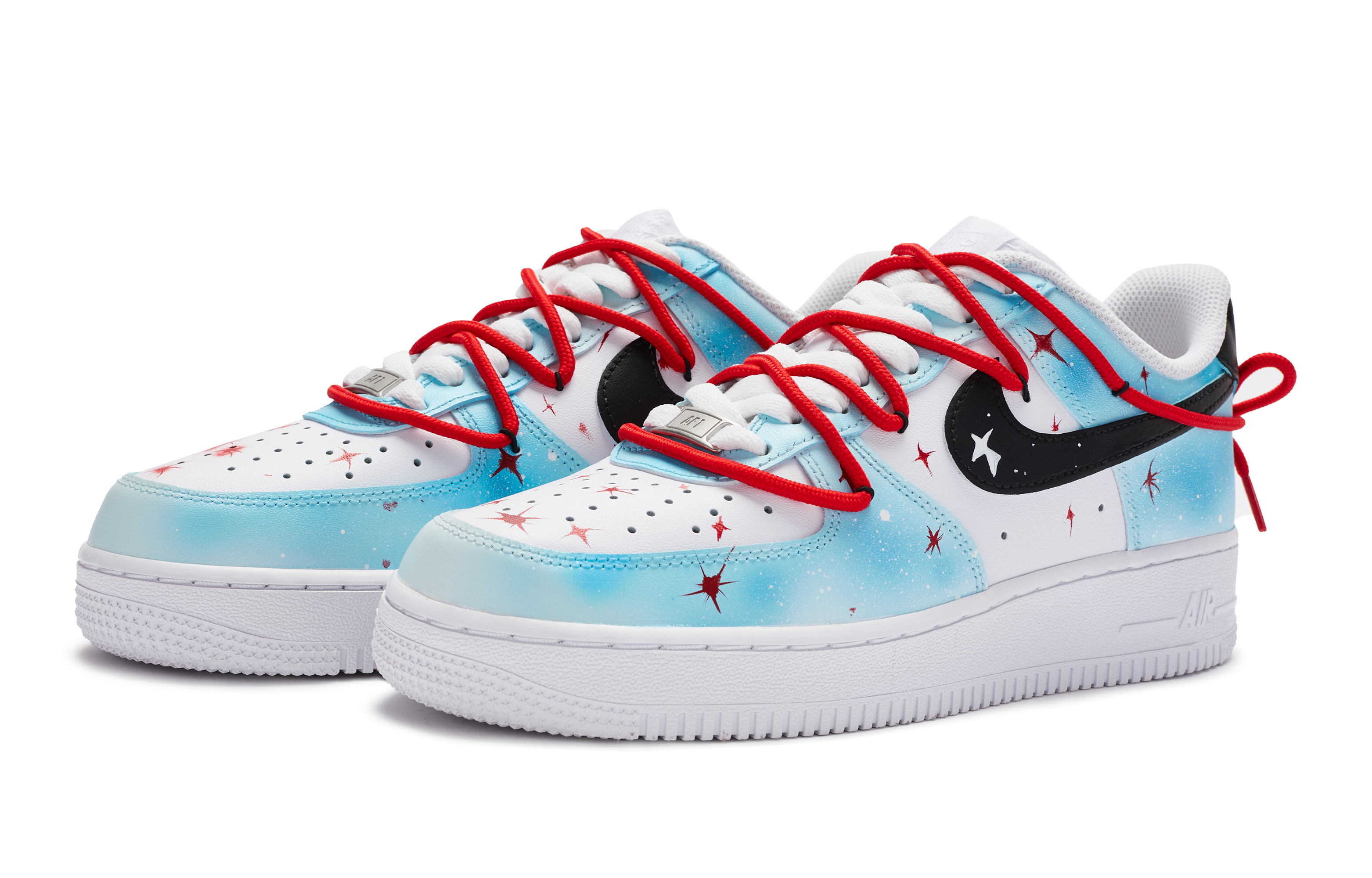 Lookbook [Sepatu Custom] Nike Air Force 1 Low 'Galaxy Fall Biru Putih Merah Hitam Lukis Tangan' DH2920-111(TeamR-女款星球坠落)