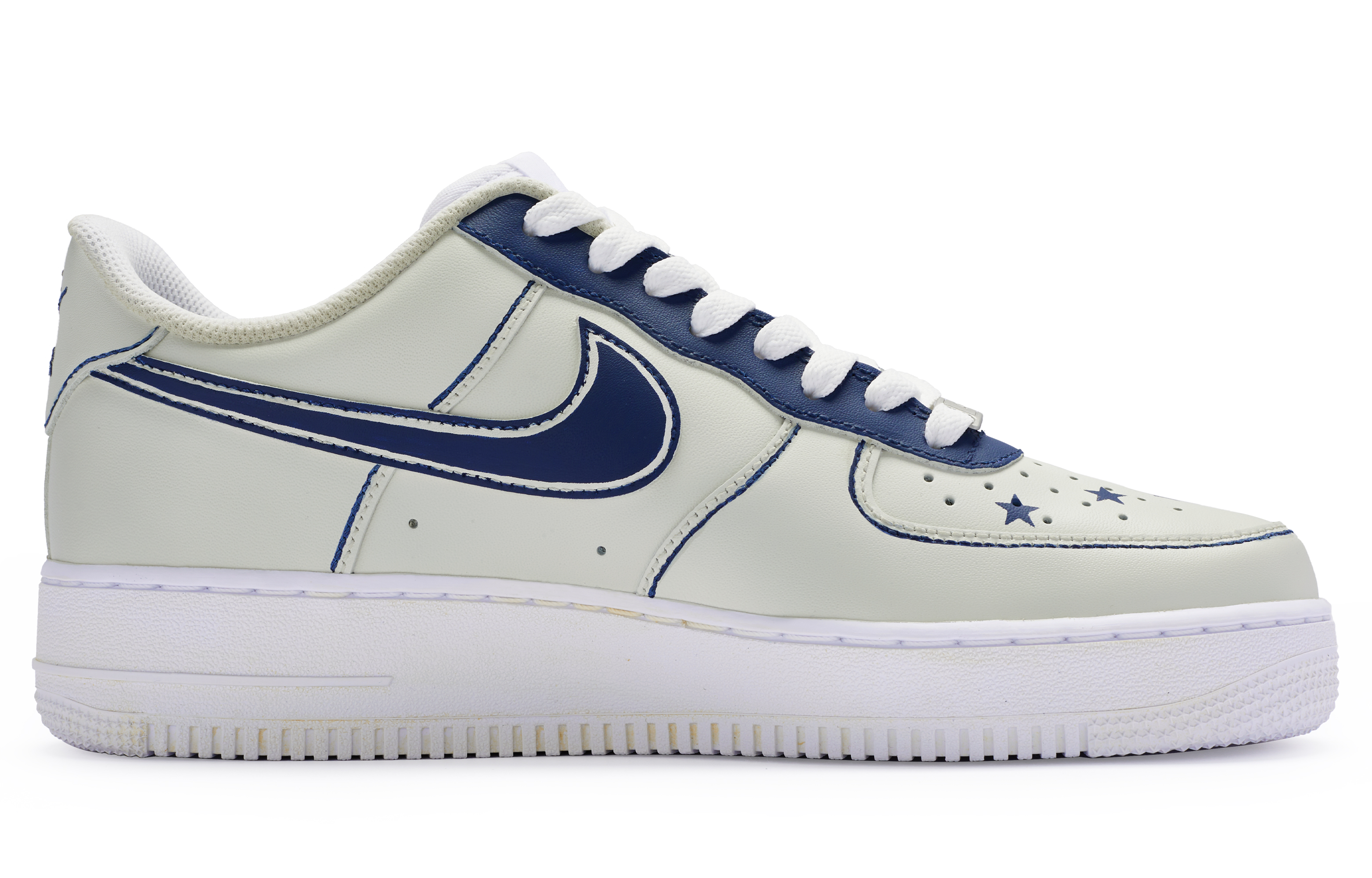 Order [Kasut Custom] Nike Air Force 1 Rendah 'Golden Age University Custom Tangan Dicat' CW2288-111(Team80-男款黄金岁月米白蓝)