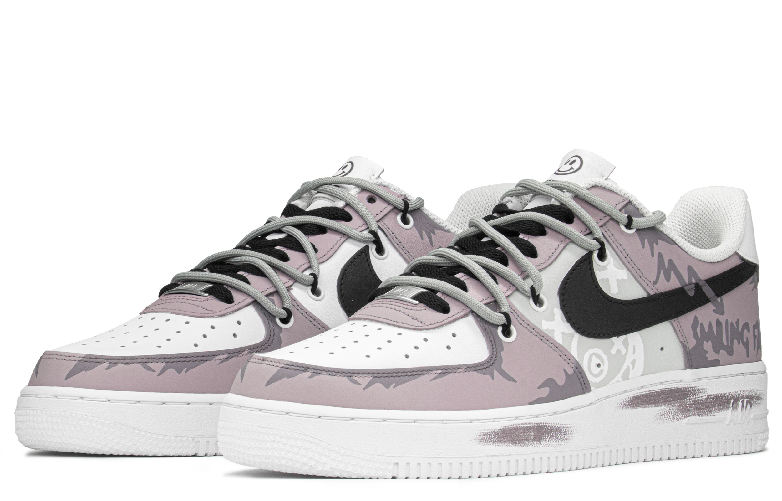 Lookbook 【定制球鞋】 Nike Air Force 1 Low FZBB 塗鴉笑臉 做舊vibe風 低幫 板鞋 男款 紫黑白