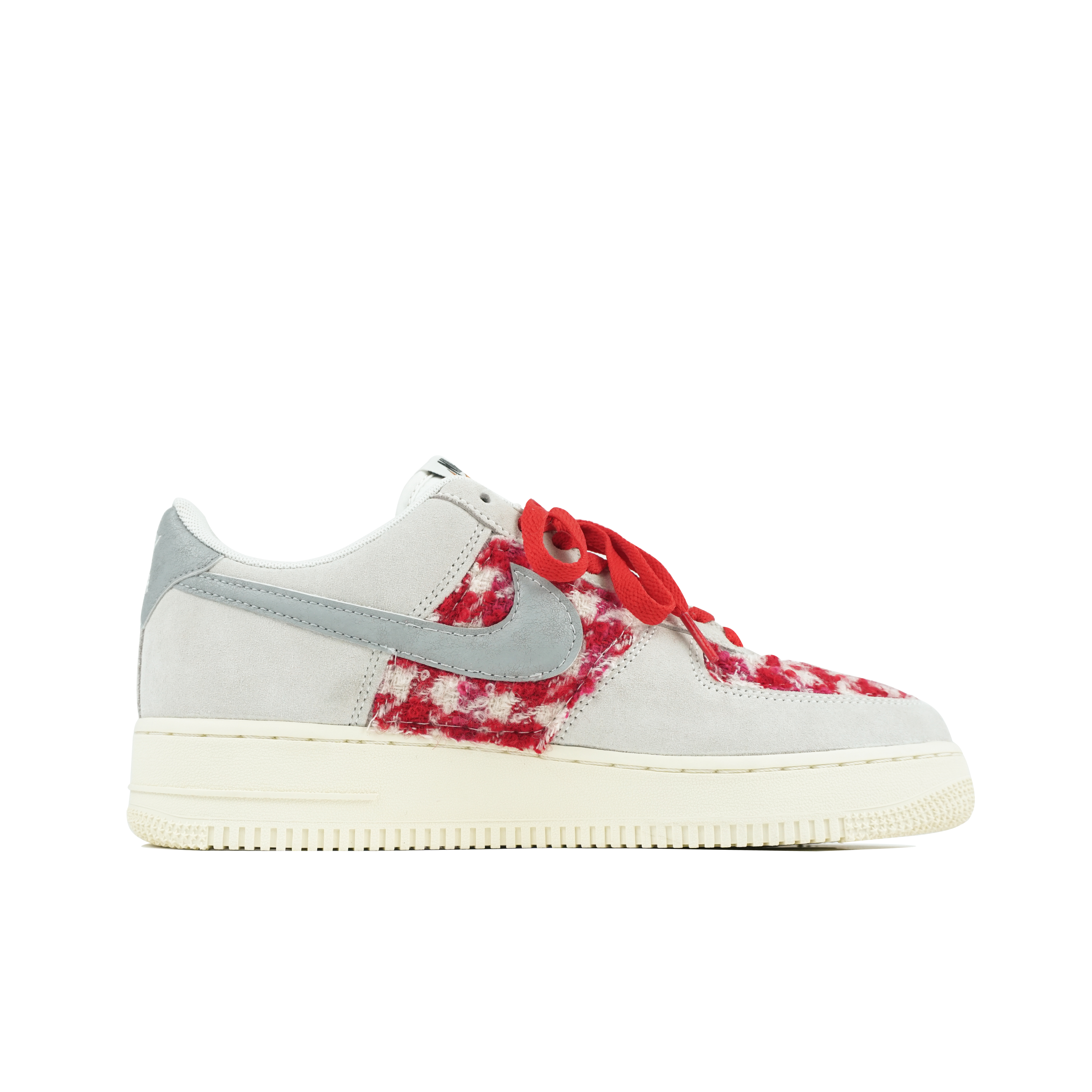 Order 【定制球鞋】 Nike Air Force 1 Low 玖制 格紋布 手工縫紉 裁縫 設計師 做舊 低幫 板鞋 男款 灰紅