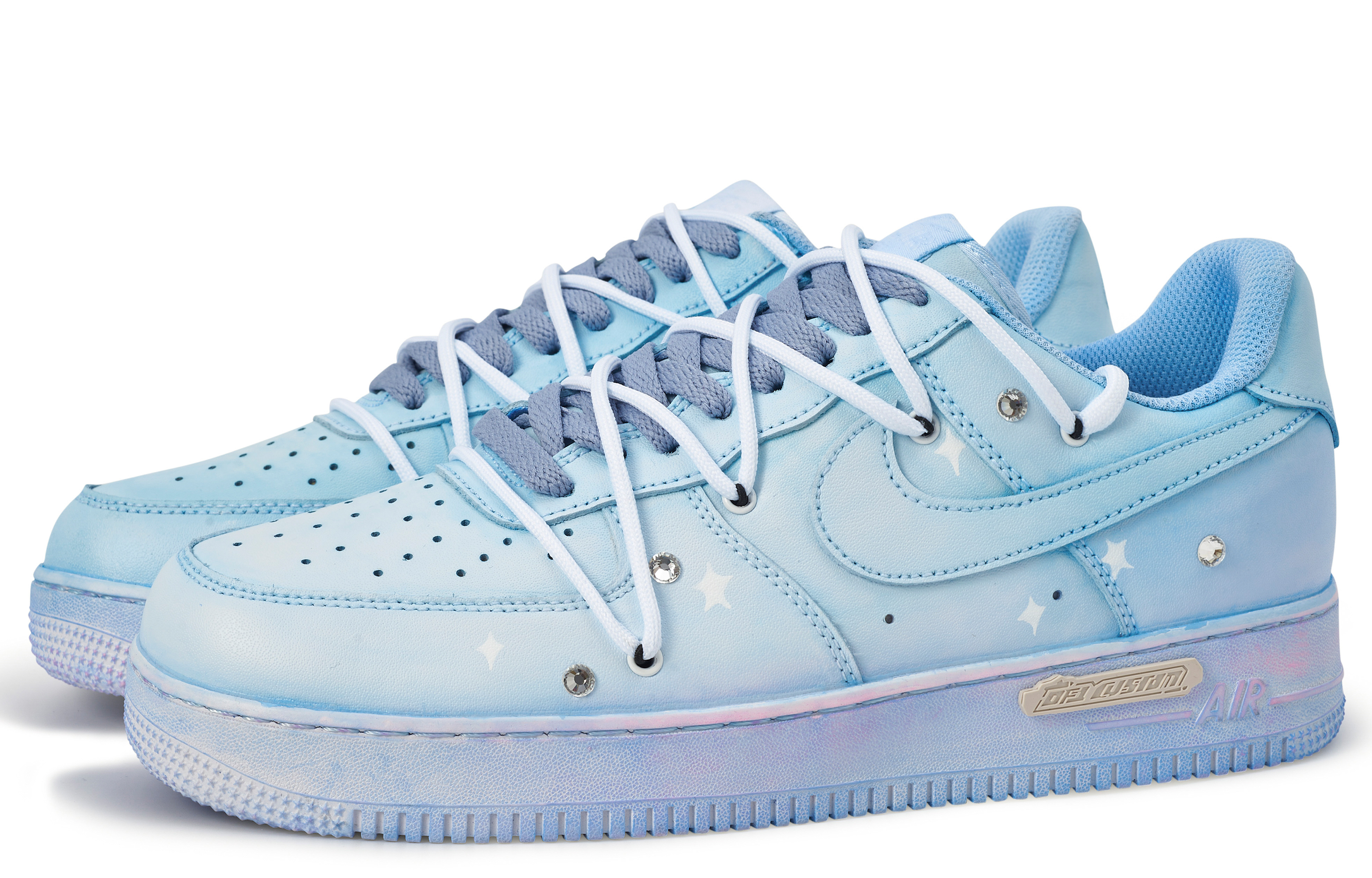 Lookbook ナイキエアフォース1ロー『グリーンブルーパープルスター』カスタムシューズ DD8959-100(TeamM-女款清昼S-BOX)