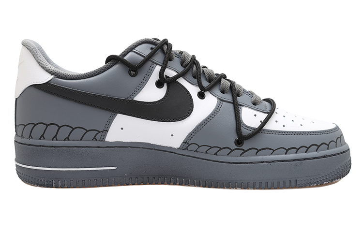 Order [Sepatu Kustom] Nike Air Force 1 Low 'Abu-Hitam-Putih Usang' CW2288-111(Team拾玖-绳绘空军S-BOX)