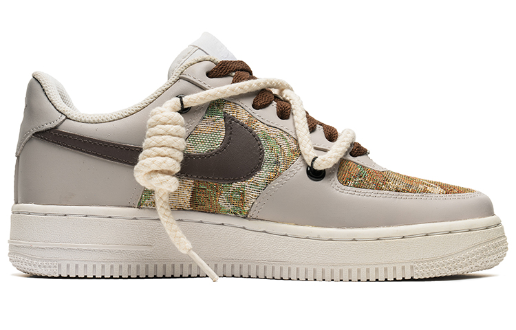 Order 【定制球鞋】Nike Air Force 1 Low 空軍一號 野鶴製造 復古主題 油畫布 解構雙鞋帶 休閒 低幫 板鞋 男款 灰棕