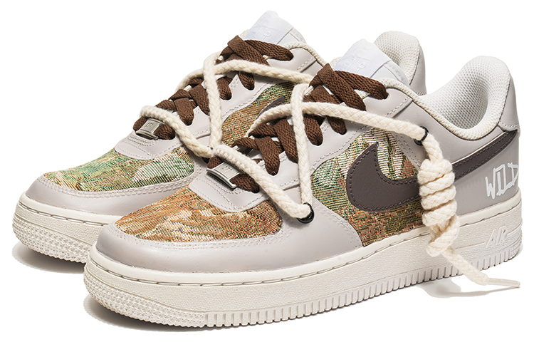 Lookbook 【定制球鞋】Nike Air Force 1 Low 空軍一號 野鶴製造 復古主題 油畫布 解構雙鞋帶 休閒 低幫 板鞋 男款 灰棕