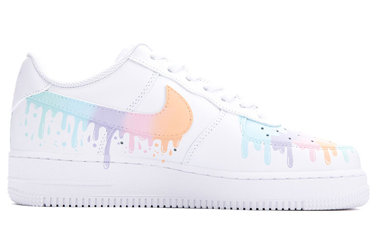 Order 【定制球鞋】 Nike Air Force 1 Low 手繪 彩虹糖漿 融化 簡約清新 低幫 板鞋 男款 白粉