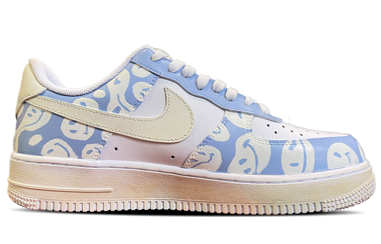 Order [Kasut Custom] Nike Air Force 1 Low 'Happy Energy Oxidized Smiley Vibe Graffiti' 315122-111(TeamD-男款快乐能量手绘涂鸦白蓝)