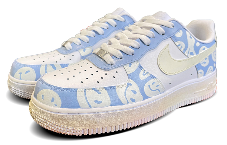 Lookbook [Kasut Custom] Nike Air Force 1 Low 'Happy Energy Oxidized Smiley Vibe Graffiti' 315122-111(TeamD-男款快乐能量手绘涂鸦白蓝)
