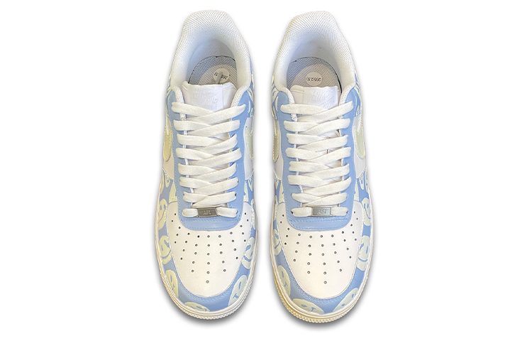 Shop [Kasut Custom] Nike Air Force 1 Low 'Happy Energy Oxidized Smiley Vibe Graffiti' 315122-111(TeamD-男款快乐能量手绘涂鸦白蓝)