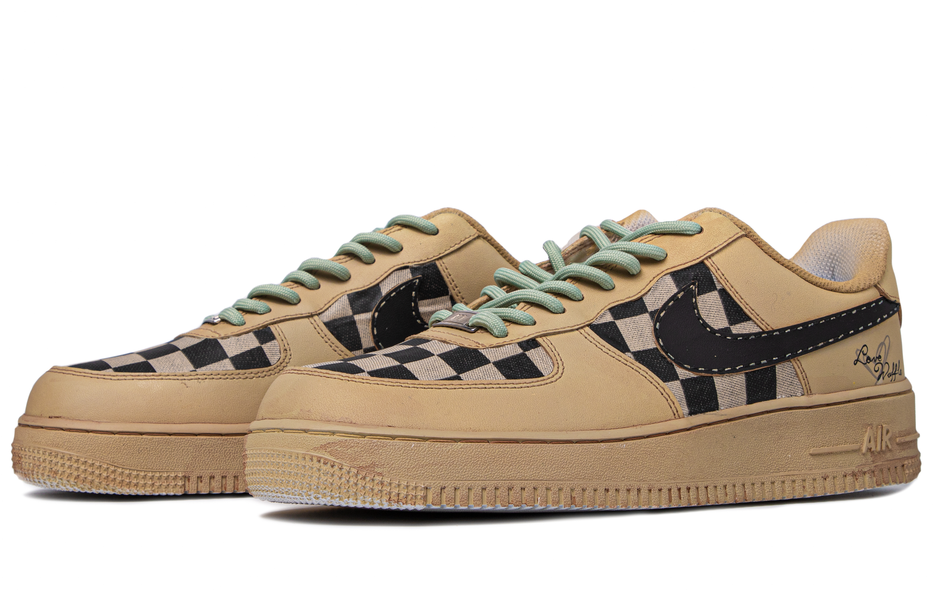 Lookbook [Sepatu Kustom] Nike Air Force 1 Low 'Heart Waffle Vintage Punk Krim Coklat' CW2288-111(TeamM-男款爱心华夫米白棕)