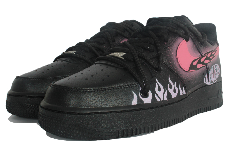 Shop 【訂製球鞋】 Nike Air Force 1 Low 地獄之火 粉色火焰 防滑耐磨透氣 低筒 板鞋 男女同款 黑色